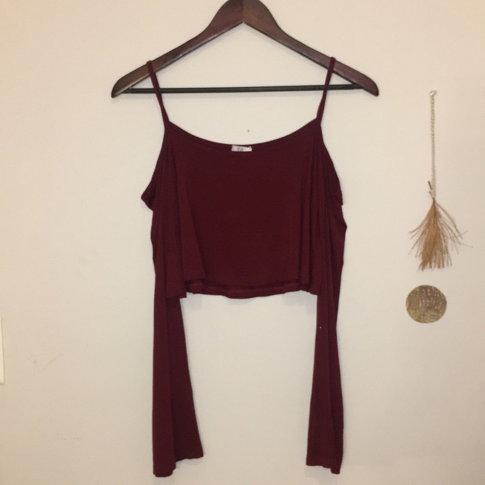 Shoulder Cut Out Long Sleeve Maroon Crop Top